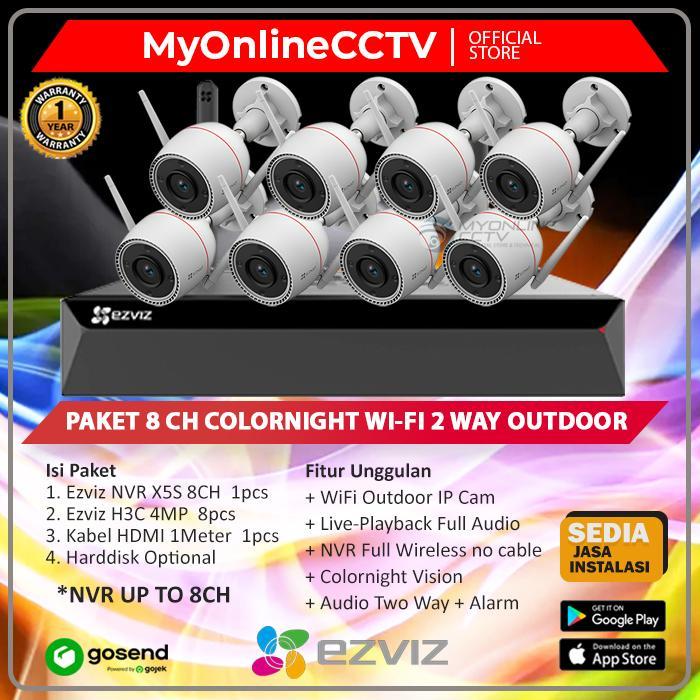 Paket EZVIZ 8 IP Camera NVR CCTV 8CH Anti Air 2 Way Audio Wireless 2MP