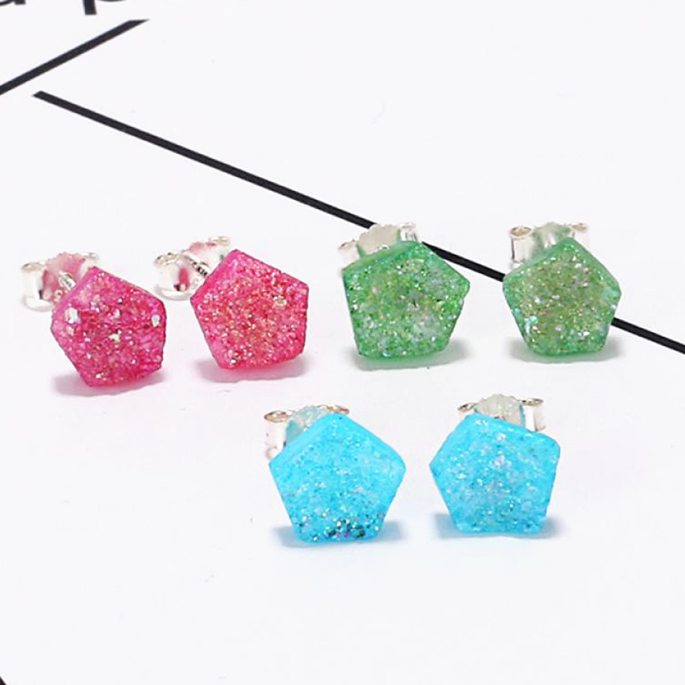 ShinyGem Fashion Geometric Earrings Blue/Red/Green Natural Crystal Stone Earrings Sparkling Druzy