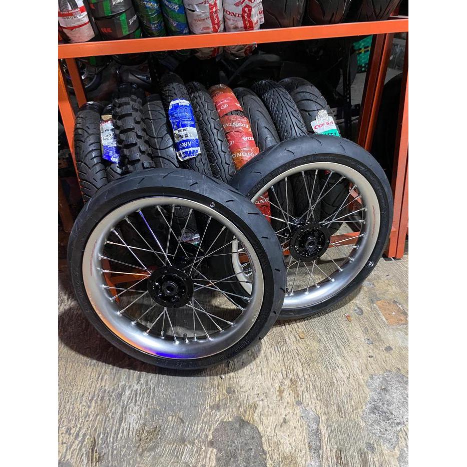 Wheelset Klx Supermoto Ring 17 Velg Tdr Ukur 215/250 Pnp D-Tracker Ban Primax Baru