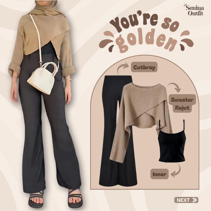 Setelan Wanita One Set Kekinian 3in1 ( Atasan Baju Sweater Cewek Ala Korea - Celana Cutbray High