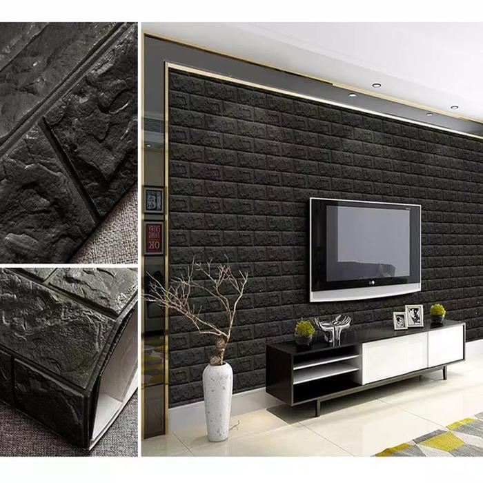 "New" Wallpaper Dinding 3D Foam Bata Hitam Waterproof