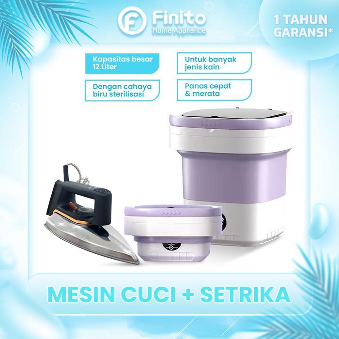 [BUNDLE] FINITO PAKET HEMAT Setrika Listrik + Mesin Cuci Mini Lipat 12L Daya Rendah Perawatan Baju