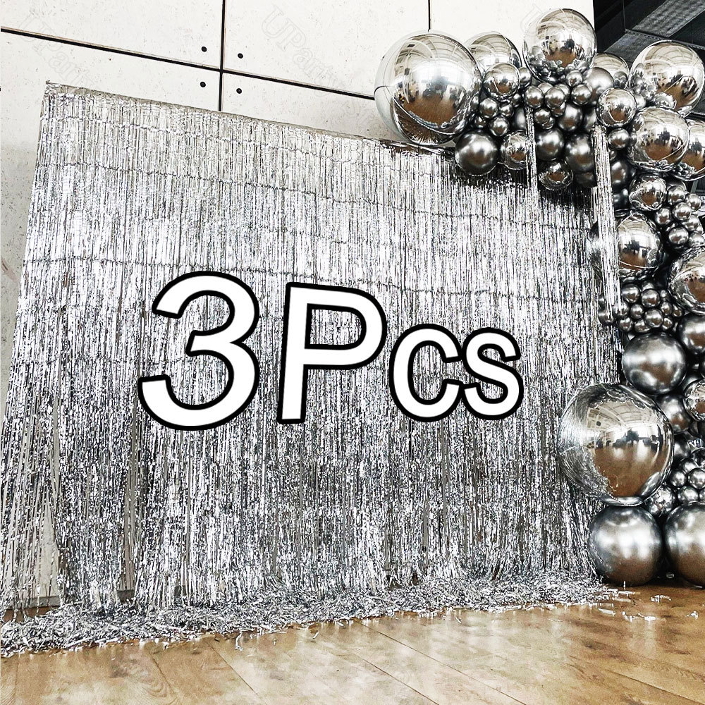 3Pcs Sier Foil Fringe Curtains 10 Colors Metallic Rose Gold Tinsel Stre Curtains For Thday Wedding