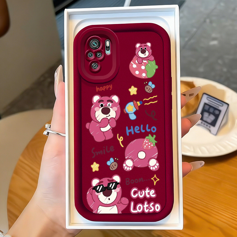 Casing Hp untuk Xiaomi Redmi Note 10 Note 10s Note 10 Pro Max POCO M5s Case Beruang Stroberi Kasing 