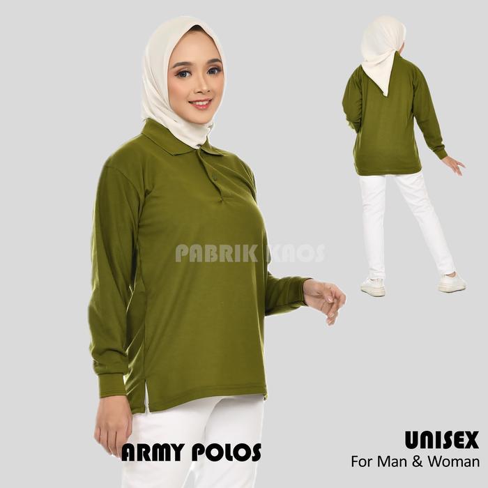 Kaos Polo Seragam Panjang Unisex Army Polos / Kaos Kerah / Poloshirt / Polo Shirt Panjang Bordir