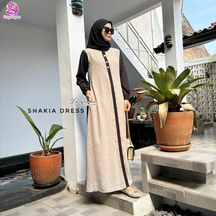 Terlaris Shakia Dress Terbaru Gamis Muslim Kombinasi Polos Dan Motif Mewah Murah Kondangan Simple