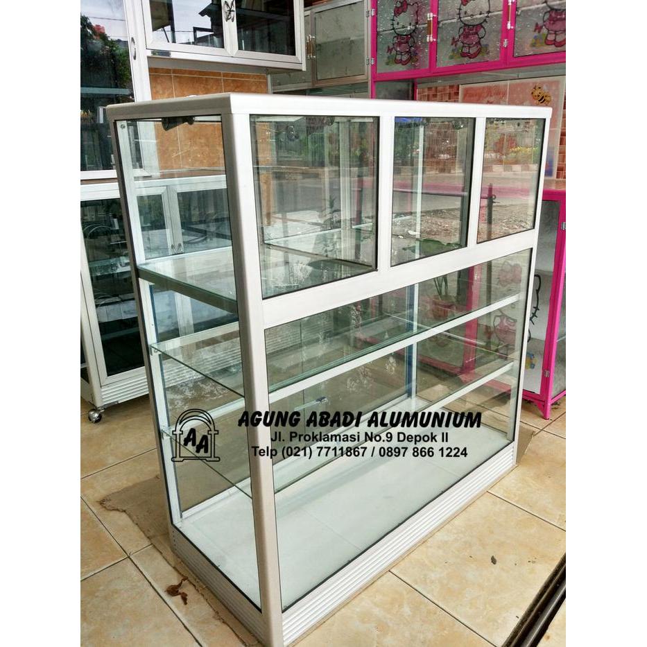 Etalase kaca beras 100cm 3 kotak