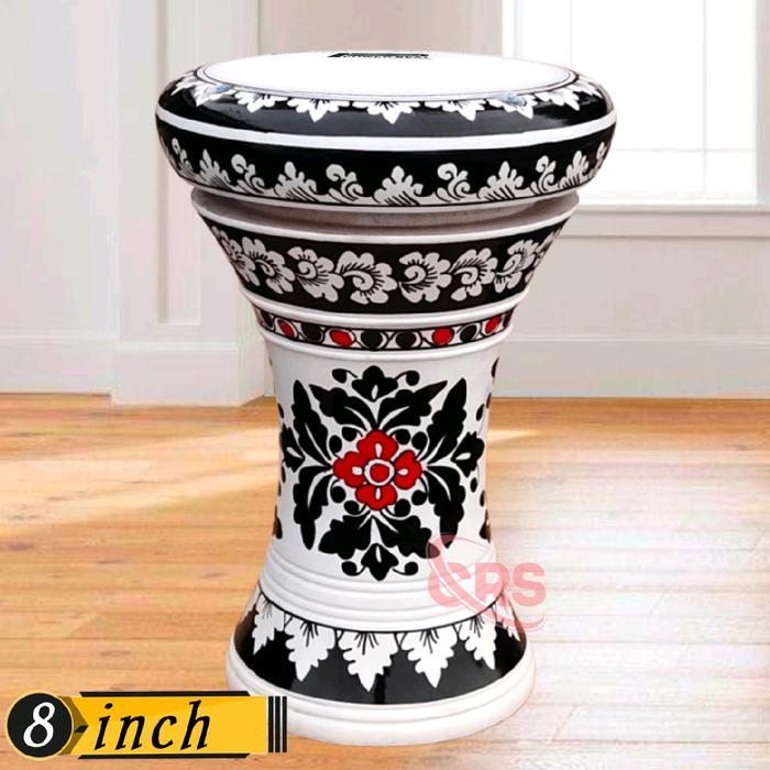 Promo Darbuka Kayu Dumbuk Batik 8 Inch Putih Hitam Mika Putih