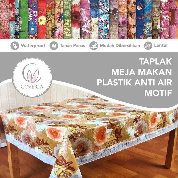Terlaris Taplak Meja Makan Plastik SEGI 6-8 Kursi Motif Anti Air