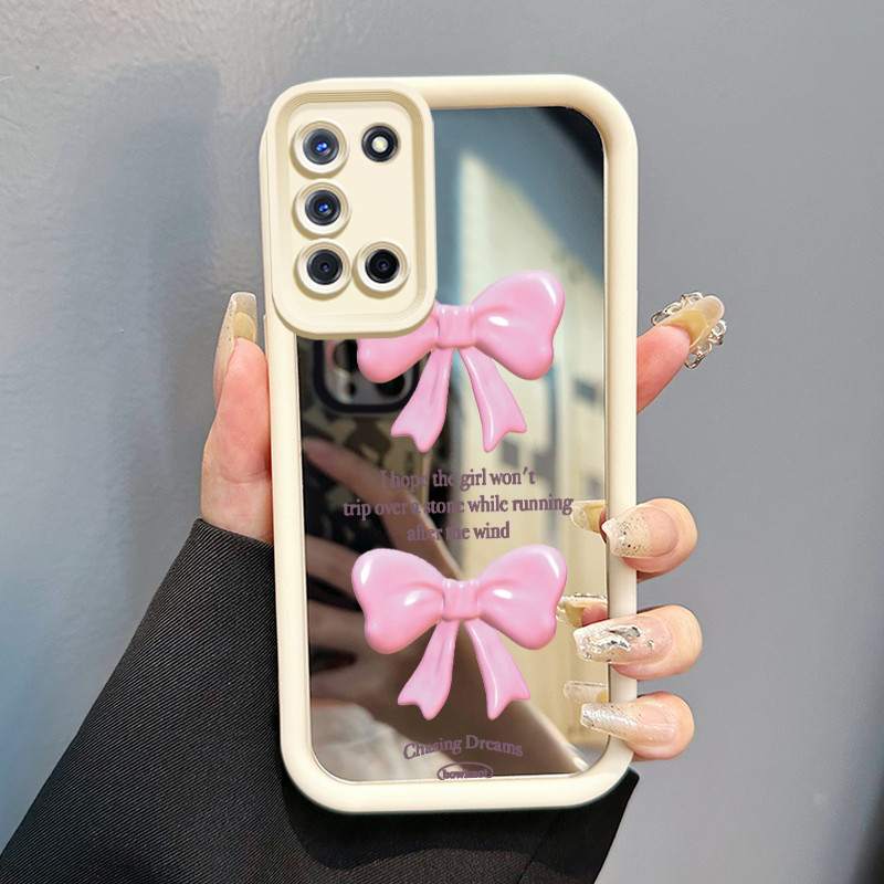 Casing Hp Untuk OPPO A52 OPPO A72 OPPO A92 Case Pink bow 3D Tiga Dimensi Cesing Mirror Kasing Kemuda