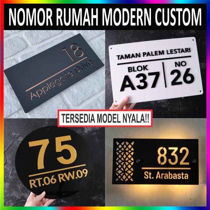 Nomor Rumah Acrylic Modern Timbul Negatif Nyala LED
