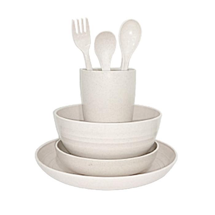 DELTAGandum 7 Pcs Peralatan Makan Set Mangkuk / Piring / Sendok Peralatan Piring Makan Keluarga