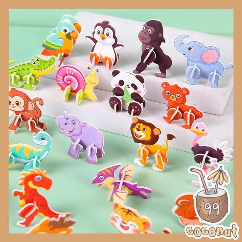 Mainan Edukasi Anak Puzzle 3D DIY Motif Hewan Serangga Dinosaurus Kendaraan Puzzle 3D DIY [per satu]