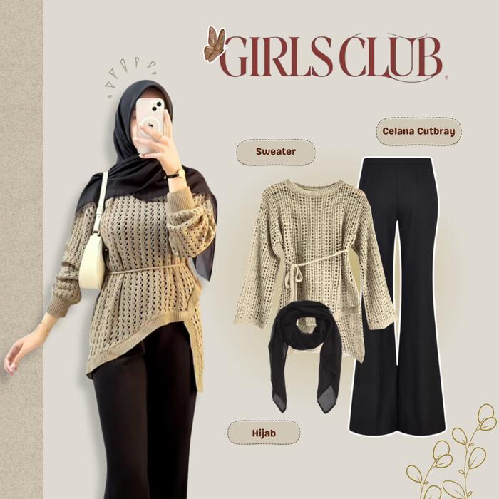 Outfit Wanita Korean Style (Celana Cutbray - Yuruma Sweater - Hijab Bella Square) OOTD Remaja Casual
