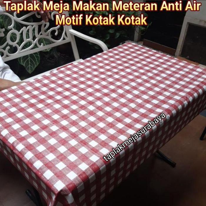 Taplak Meja Makan Motif Kotak Kotak Meteran Plastik Waterproof Anti Air
