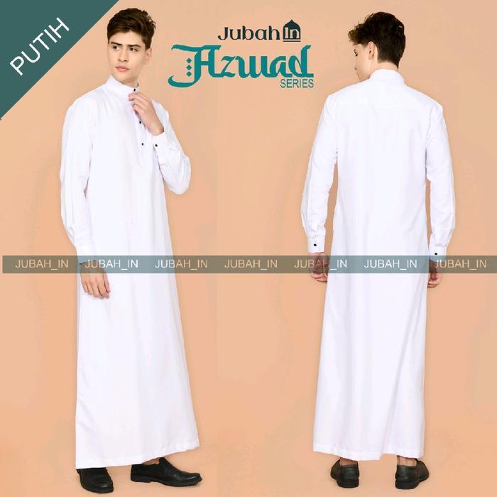 Jubah Azwad Pria Muslim JUBAH IN Lengan Manset Gamis Dewasa Premium Hitam Putih Toyobo Kancing