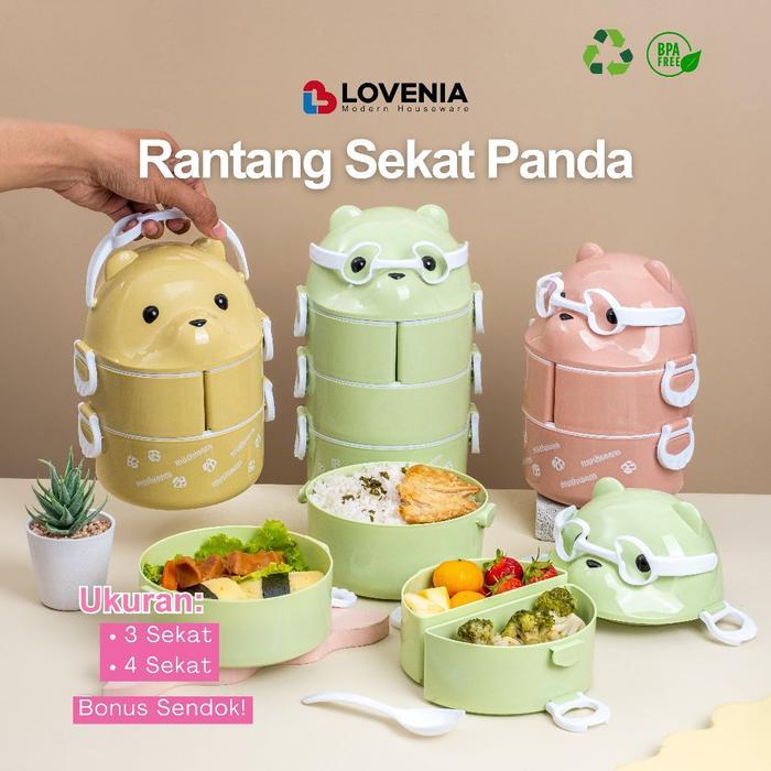 Lovenia RANTANG PANDA Sekat Susun 4 bonus Sendok Makan Plastik / Tempat Bekal Anak Karakter Sekat 4