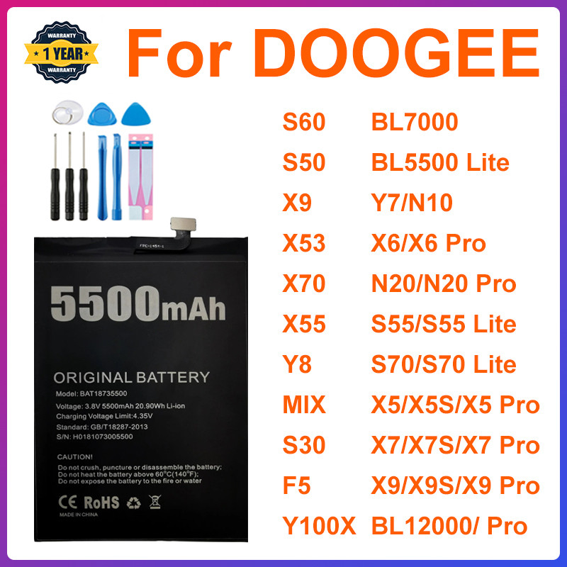 Battery For DOOGEE S30 S50 S60 X55 mix Y8 F5 BL7000 Y7 N10 N20 BL12000 Pro BL5500 s55 S70 lite X7S