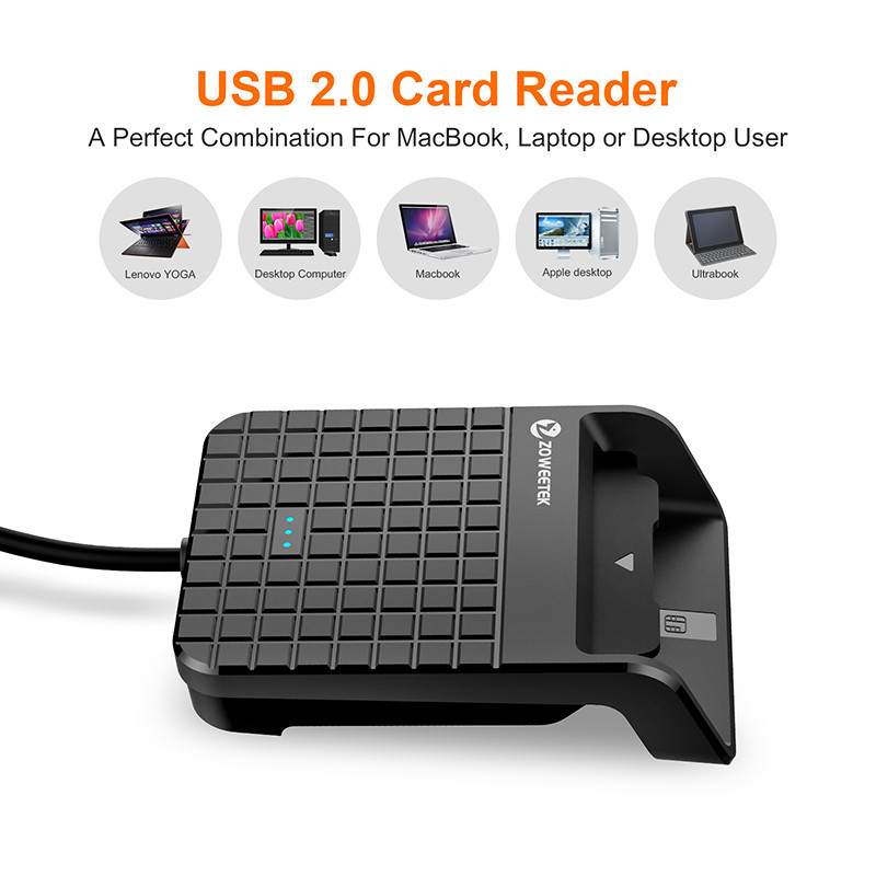 Original Zoweetek USB ID Card Reader for EMV Bank DNI CAC Chip Smart Card Reader