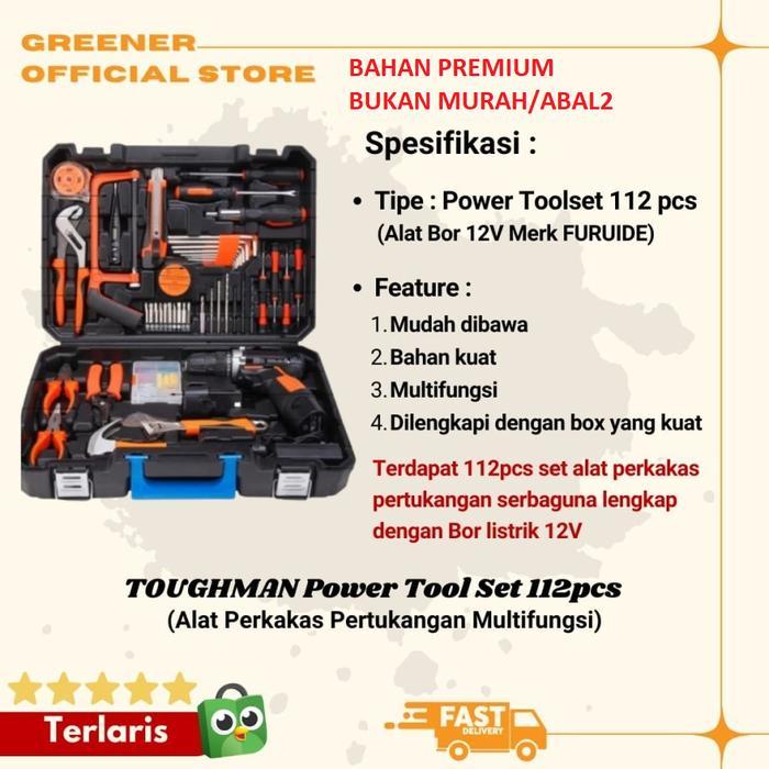 TOUGHMAN Power Tool Set 112 Pcs - Alat Bor 12V Tool kit Multifungsi
