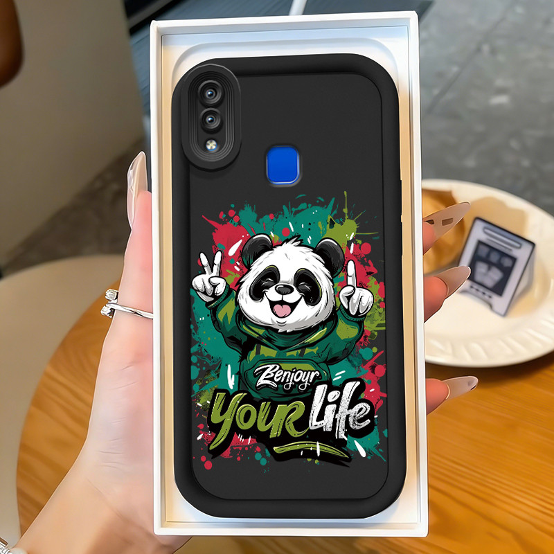 Casing Hp untuk VIVO Y91 Y91i Y93 Y93s Y95 Case Kartun Panda Bahagia Kasing silikon Cesing bagus kar