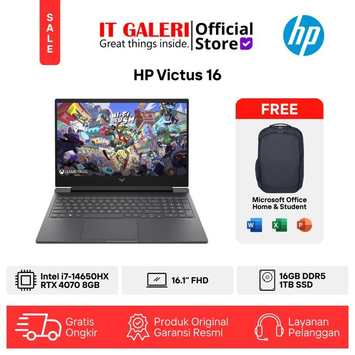 Laptop HP VICTUS 16 R1218TX intel Core i7-14650HX RTX4070 8GB RAM 16GB SSD 1TB Layar 16.1 FHD IPS,
