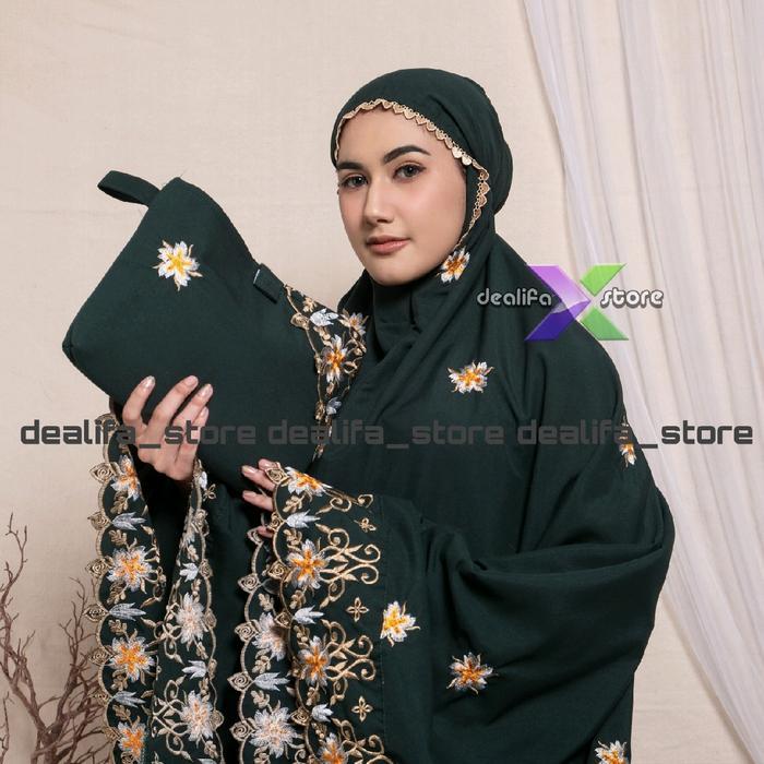 Top DEALIFA - Mukena Dewasa Bunga Sakura Renda Bordir Mewah Katun Premium Tebal Halus Cantik Coklat