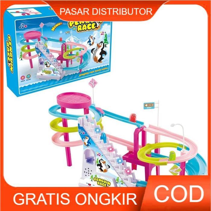 Premium Mainan Anak Penguin Race Track Series Mainan Tangga Eskalator Ada Lampu Musik Edukasi Anak