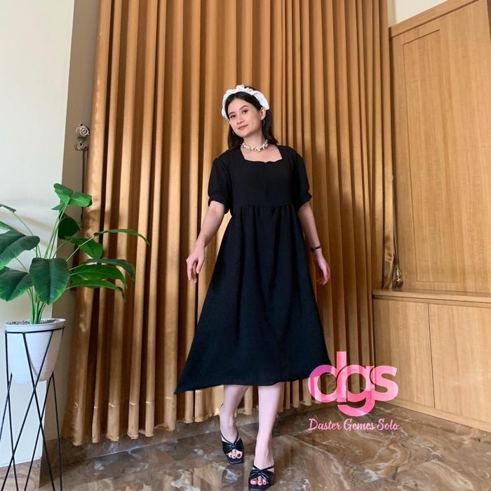 READY Daster Luna Dress Crinkle Airflow Karet polos basic fit nyaman Lengan pendek balon Wanita