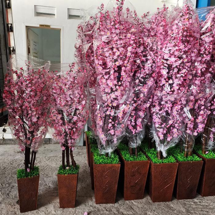 Pohon Meihwa Imlek Besar 180Cm Dekorasi Pohon Sakura Pink Merah Meihua