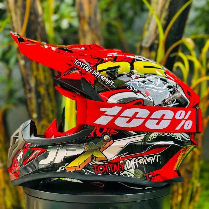 HELM CROSS JPX X16 RED + GOGGLE BARU