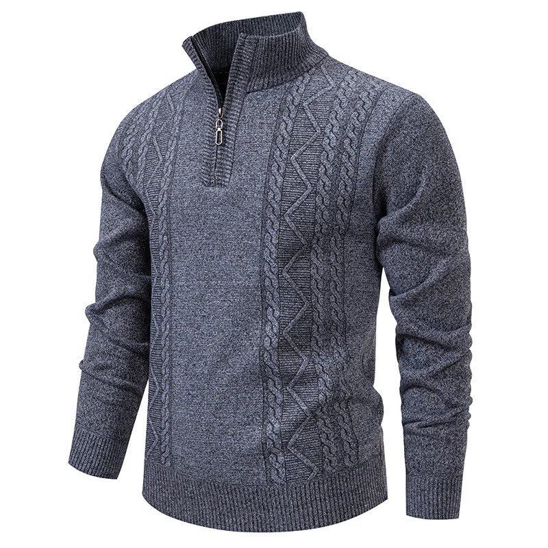 Fleece Lined Hooded Men's Sweater Half Zip Casual Knitwear Warm Polyester Rabbit Fur Blend Autumn