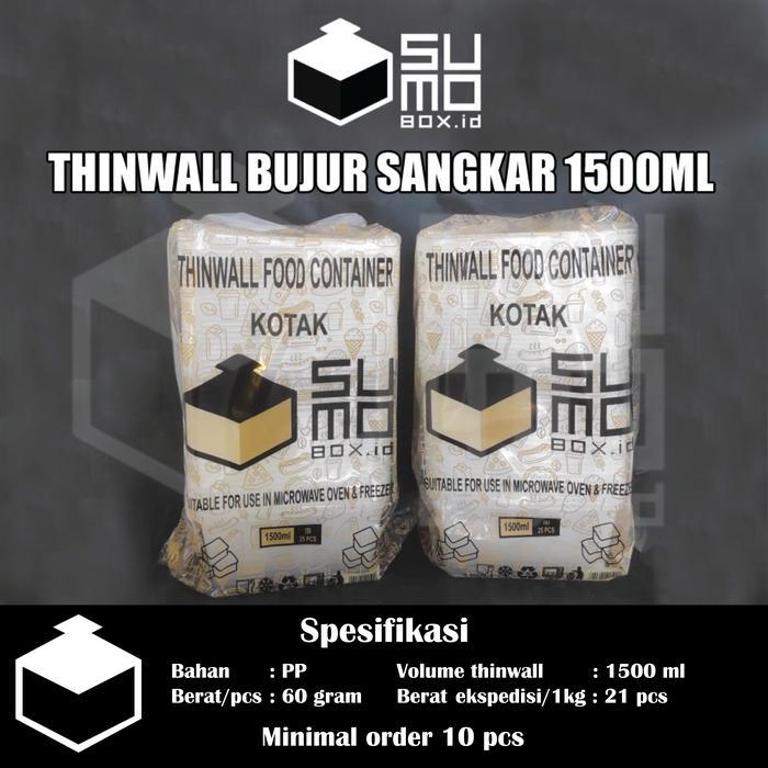 Thebest- [MIN 25PCS] Thinwall BUJUR SANGKAR 1500ml + Tutup / Kotak Makan SQUARE