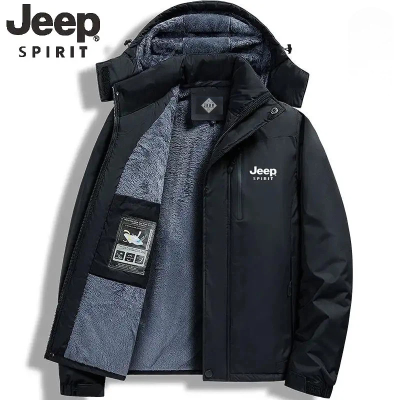 Jeep Spirit Jacket Men's Autumn and Winter Plush Thickened Outdoor Removable Hood Windproof