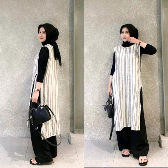 Andara-Outer Long Vest Cardigan-Outer Tunik Motif Premium Luaran Muslim- Simpel Elegan