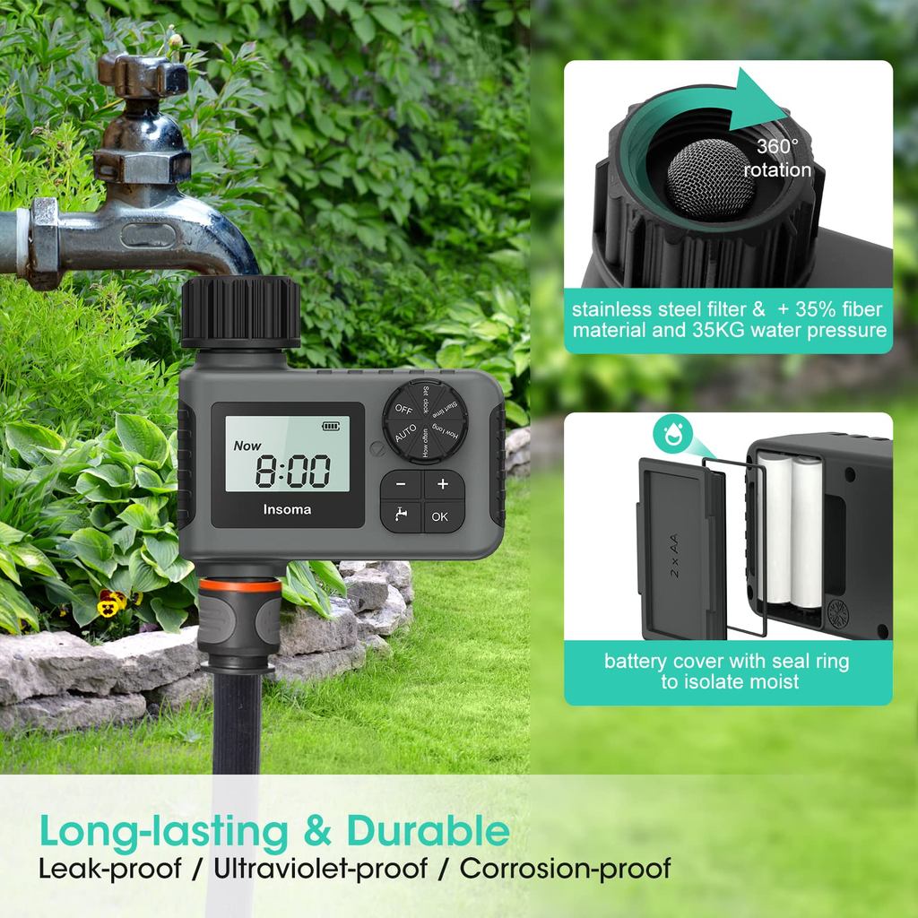 INSOMA Automatic Water Timer Intelligent Irrigation Watering System LCD Display IPX5 Sprinkler Timer