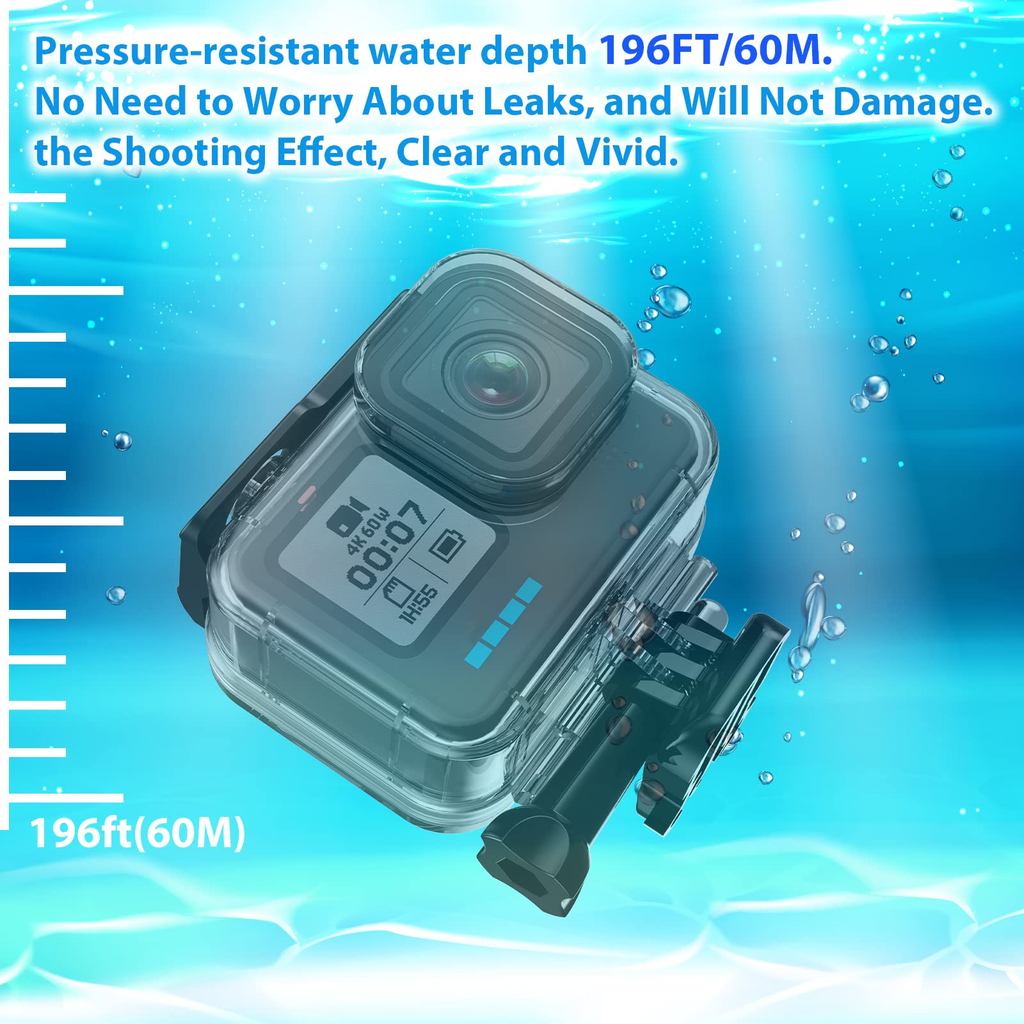 For GoPro 8 Waterproof Case With Filter Waterproof Black Dive Case for Go Pro8 60M Housing