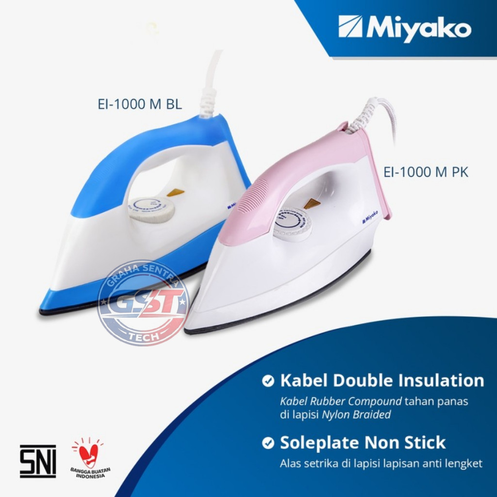 Setrika Miyako El-1000 M Anti Lengket - Biru