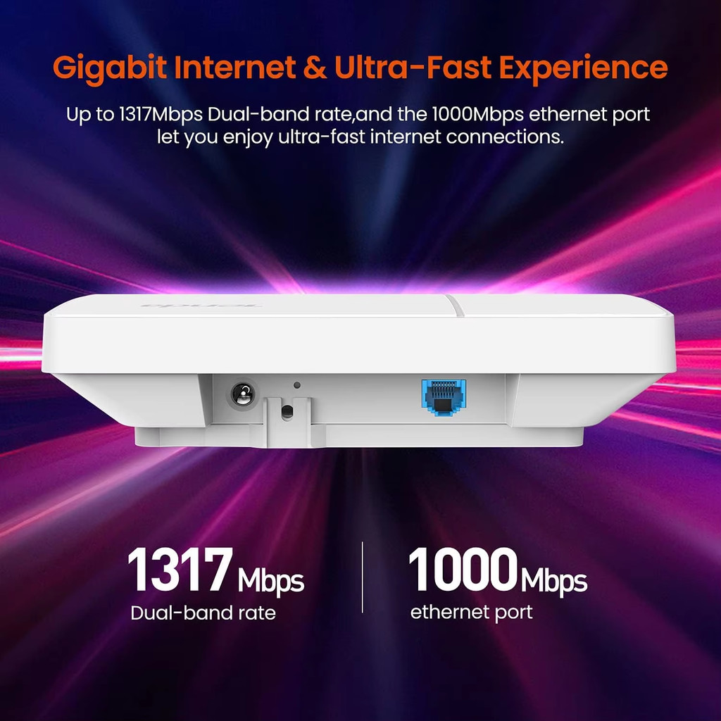 Tenda i24 AC1200 Wave 2 Gigabit Ceiling Access Point Dual Band MU-MIMO PoE DC Power Supply Up to