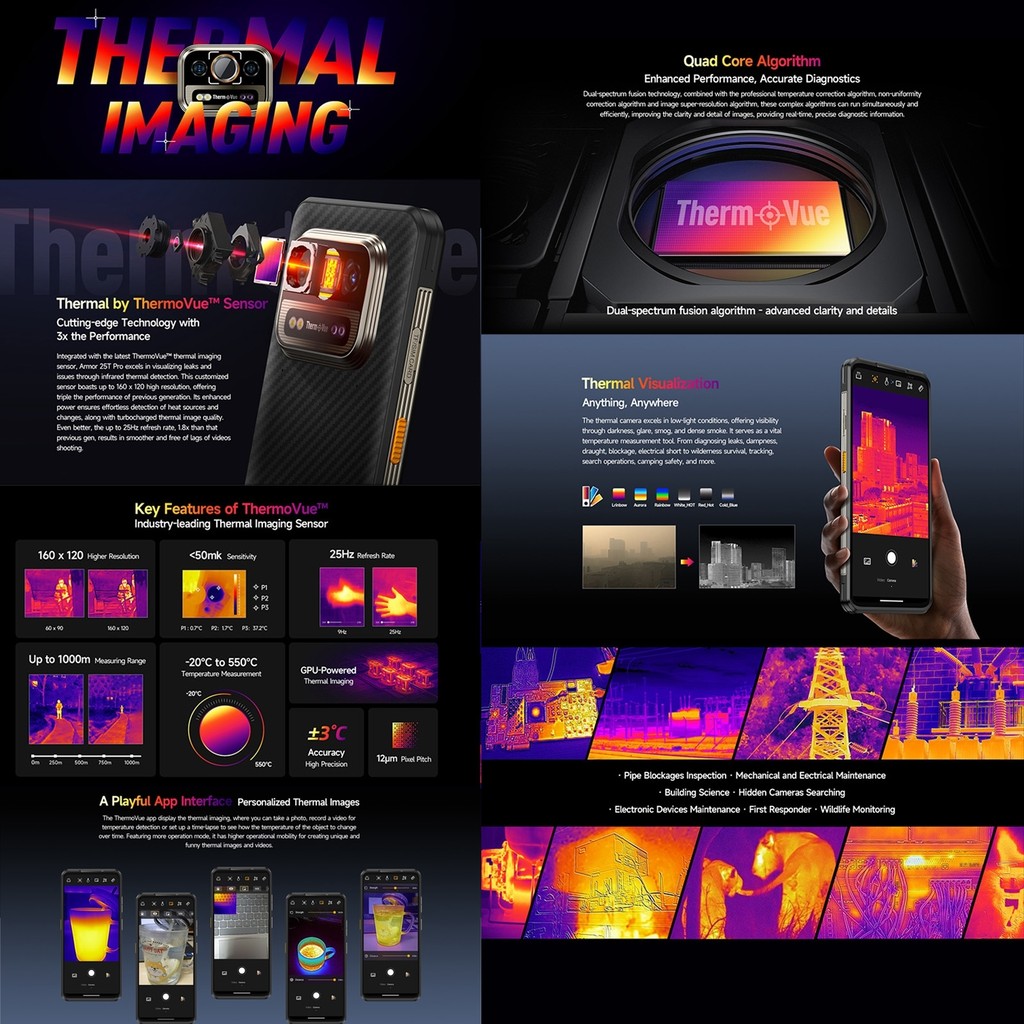 Ulefone Armor 25T Pro 5G Rugged Smartphone Thermal Imaging Android 14 Waterproof 6.78'' 33W