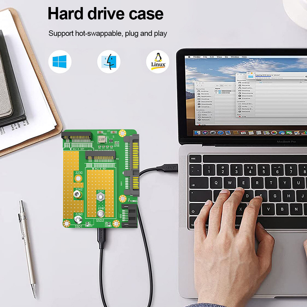 Dual M.2 SSD To Dual SATA3 Adapter Card SATA3 Adapter Card M.2 Key B SATA-bus SSD To SATA3 Support