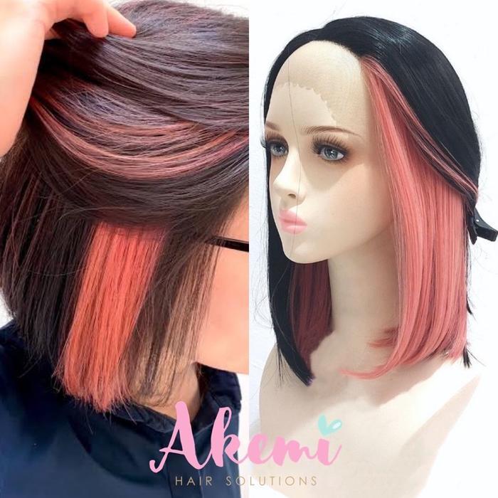 LACE FRONT WIG - BOB 35cm PEEK A BOO Rambut Palsu Wanita warna warni Hitam