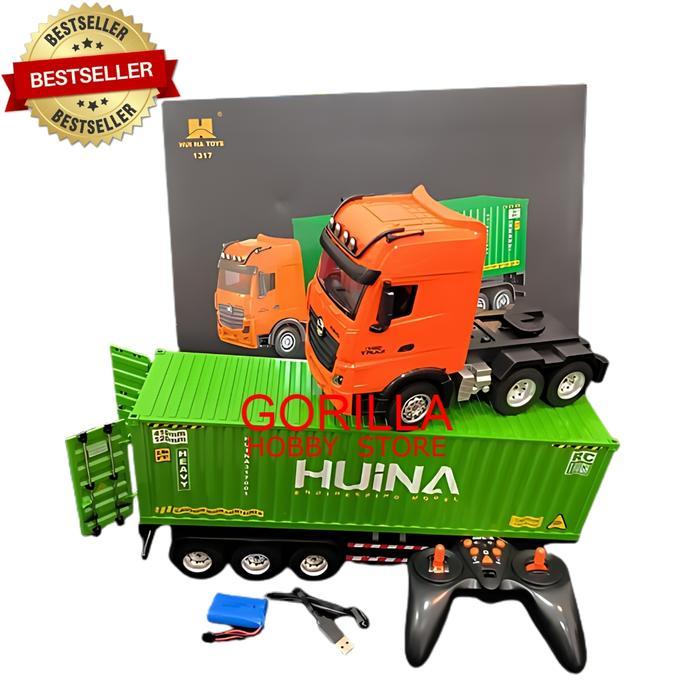 Huina 1317 Rc Container Trailer 9Ch 2.4Ghz 1:18 Mainan Truk Alat Berat