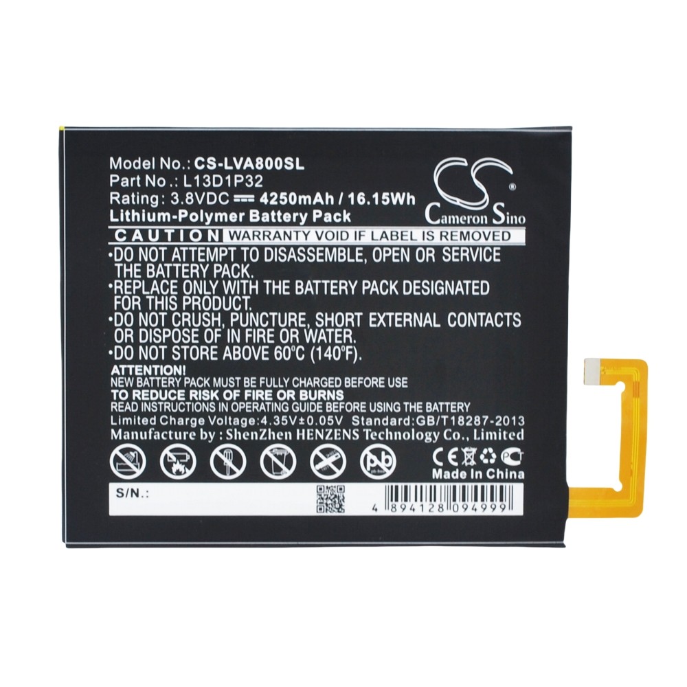Li-Polymer Tablet Battery for Lenovo 3.8V,4250mAh Compatible with IdeaPad A8-50, IdeaPad A5500, TAB3