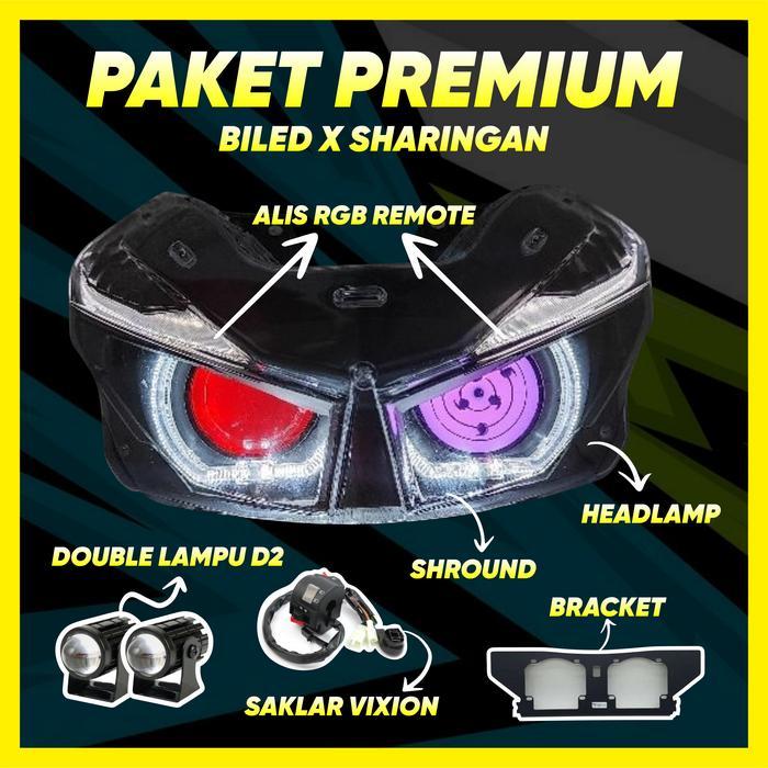 Paket Premium PNP Lampu Sharingan+Biled D2 Alis RGB Remote Headlamp Vario 125/150/160