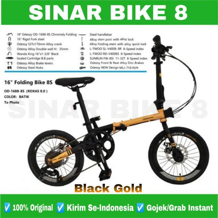 Sepeda Lipat 16 Inch ODESSY ROXAS 8.0 Chromoly 8 Speed - Black Gold