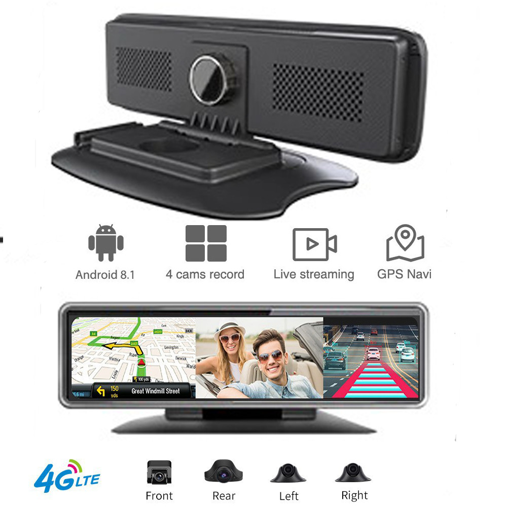 12 inch Car Rearview Mirror 4 Cameras Android 8.1 GPS Navigation 4G Wifi 2G/32GB 4K ADAS HD 1080P