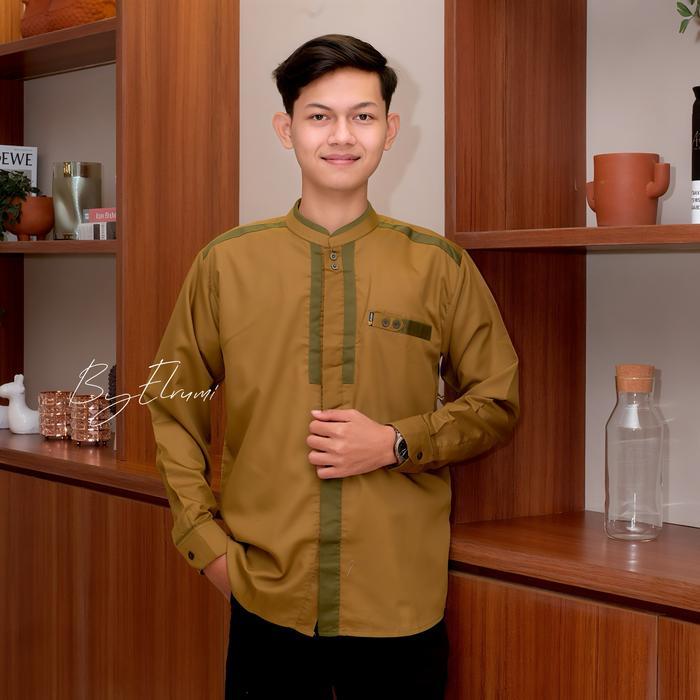 BAJU KOKO EL RUMI KEMEJA KOKO PRIA LENGAN PANJANG BAHAN KATUN TOYOBO WARNA OLIVE COKSU NAVY ABU