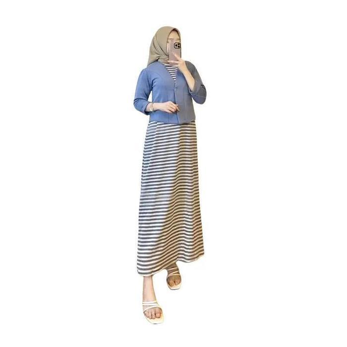 ONESET Shafira inner List + blazer crop scuba premium Dress Garis Panjang Wanita Basic dress knit