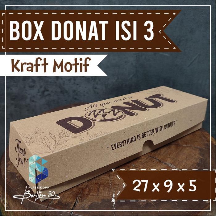 1 pack Box Donat Kraft motif untuk donat isi 3 / Kotak Donat isi 3 / Dus Donat 3 Pcs